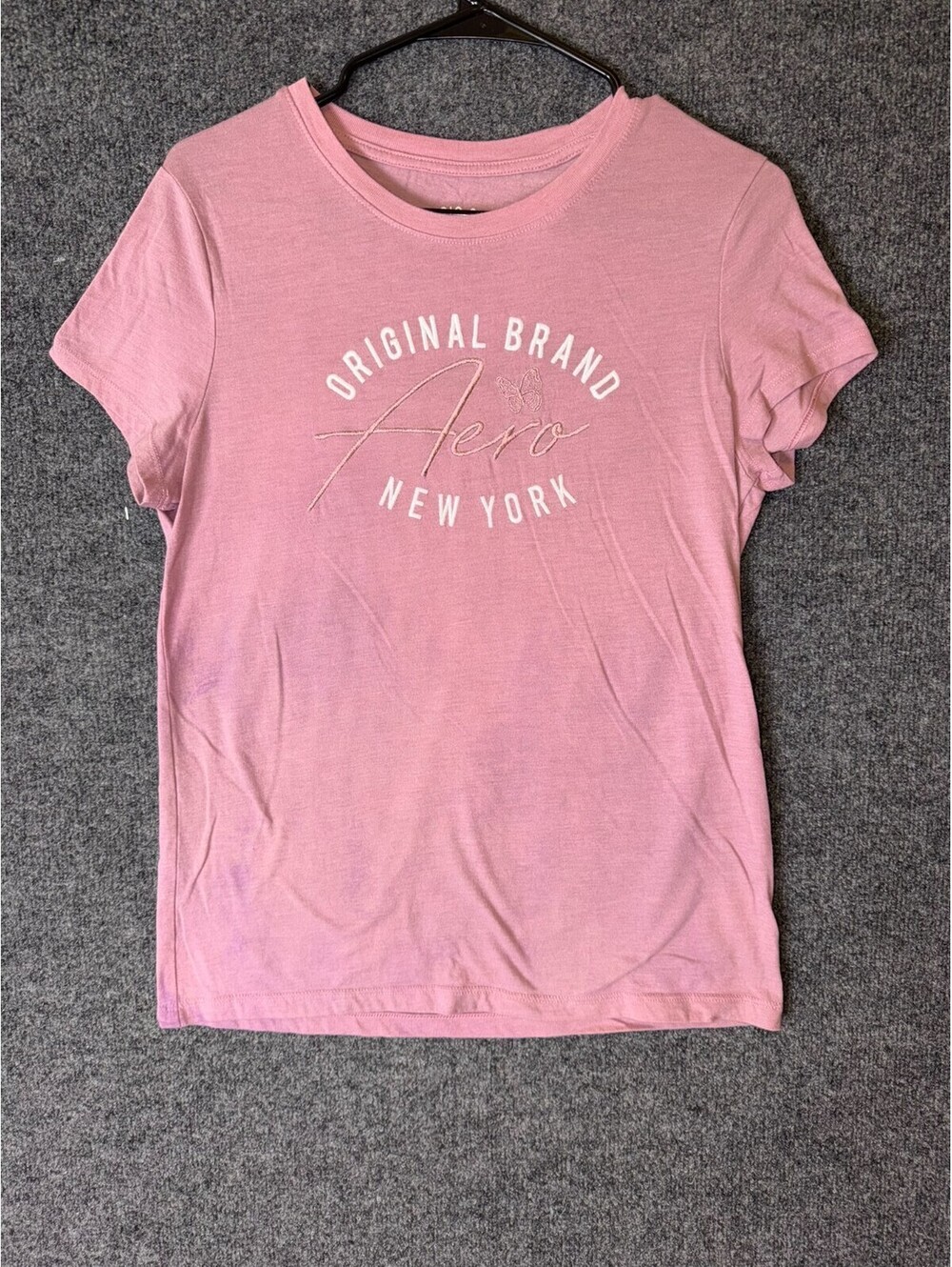 Aeropostale Womens XL Pink Graphic T-Shirt Classic Crew Aero New York Butterfly